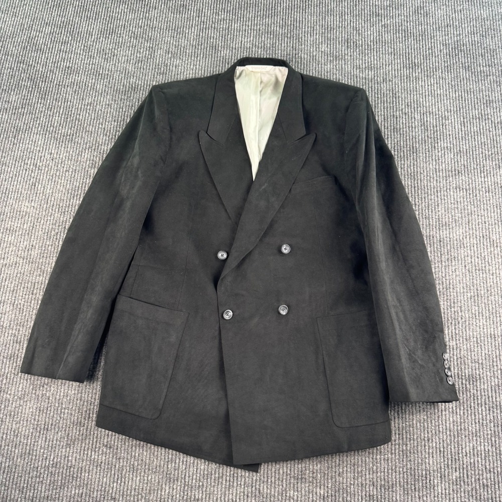 Vintage Kingsridge Suit Jacket 44 R Black Suede Double Breasted Peak Lapel USA